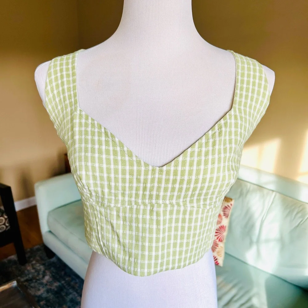 Elodie Green Gingham Corset Crop Top Women's Size XL - Picture 2 of 10